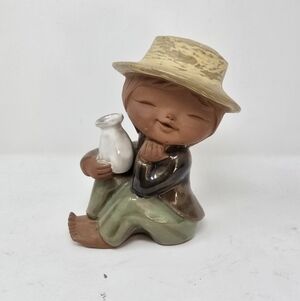 Vtg 1960s UCTCI Japan redware stoneware art pottery figurine falk art